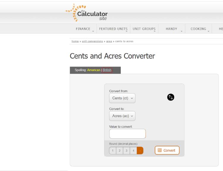 thecalculatorsite - 1 acre in cents